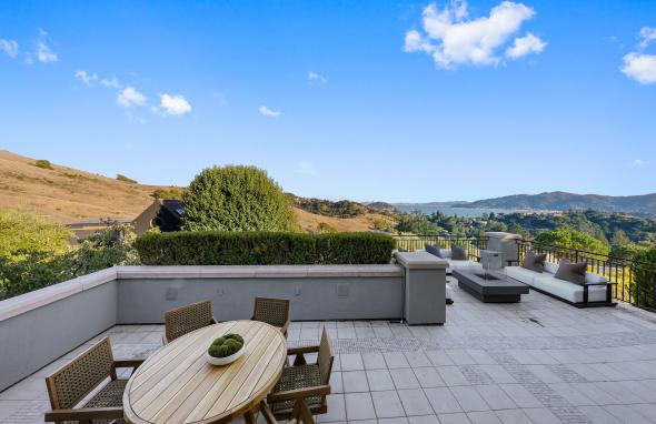 patio with small wood table