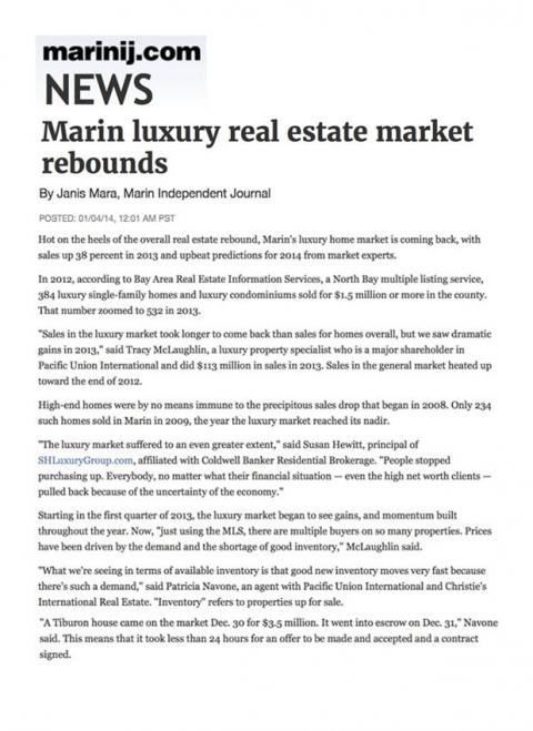 Marin luxury real estate market rebounds