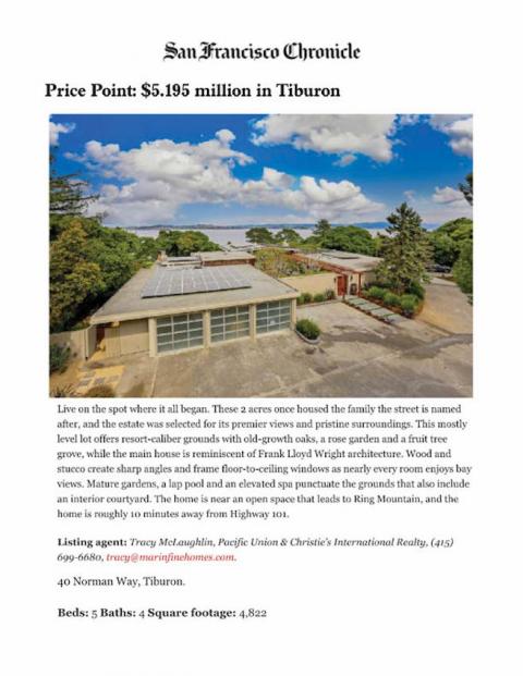 Price Point: $5.195 Million in Tiburon