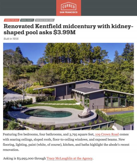 Renovated Kentfield midcentury with kidney-shaped pool asks $3.99M