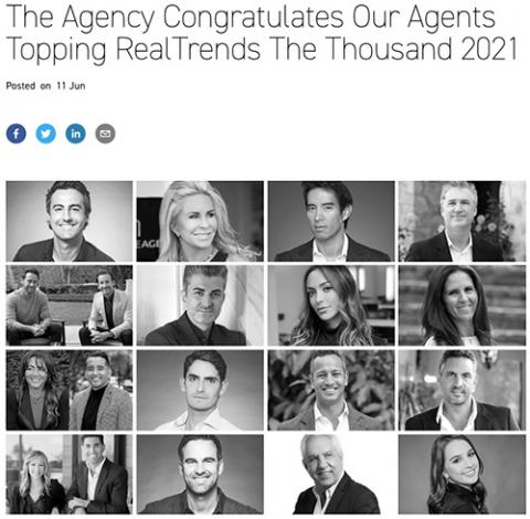 The Agency Congratulates Our Agents Topping RealTrends The Thousand 2021